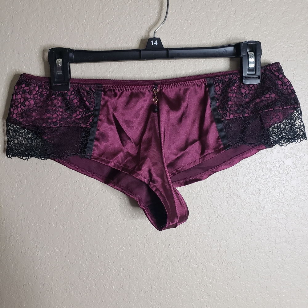Frederick's Of Hollywood Burgundy and lace  satin cheeky shorts  Medium